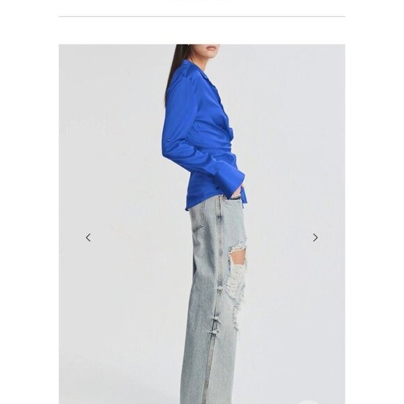 Ser.o.ya Karry Shirt 95% Silk Size Small Blue Collared Blouse Retail $395 X - Picture 2 of 15